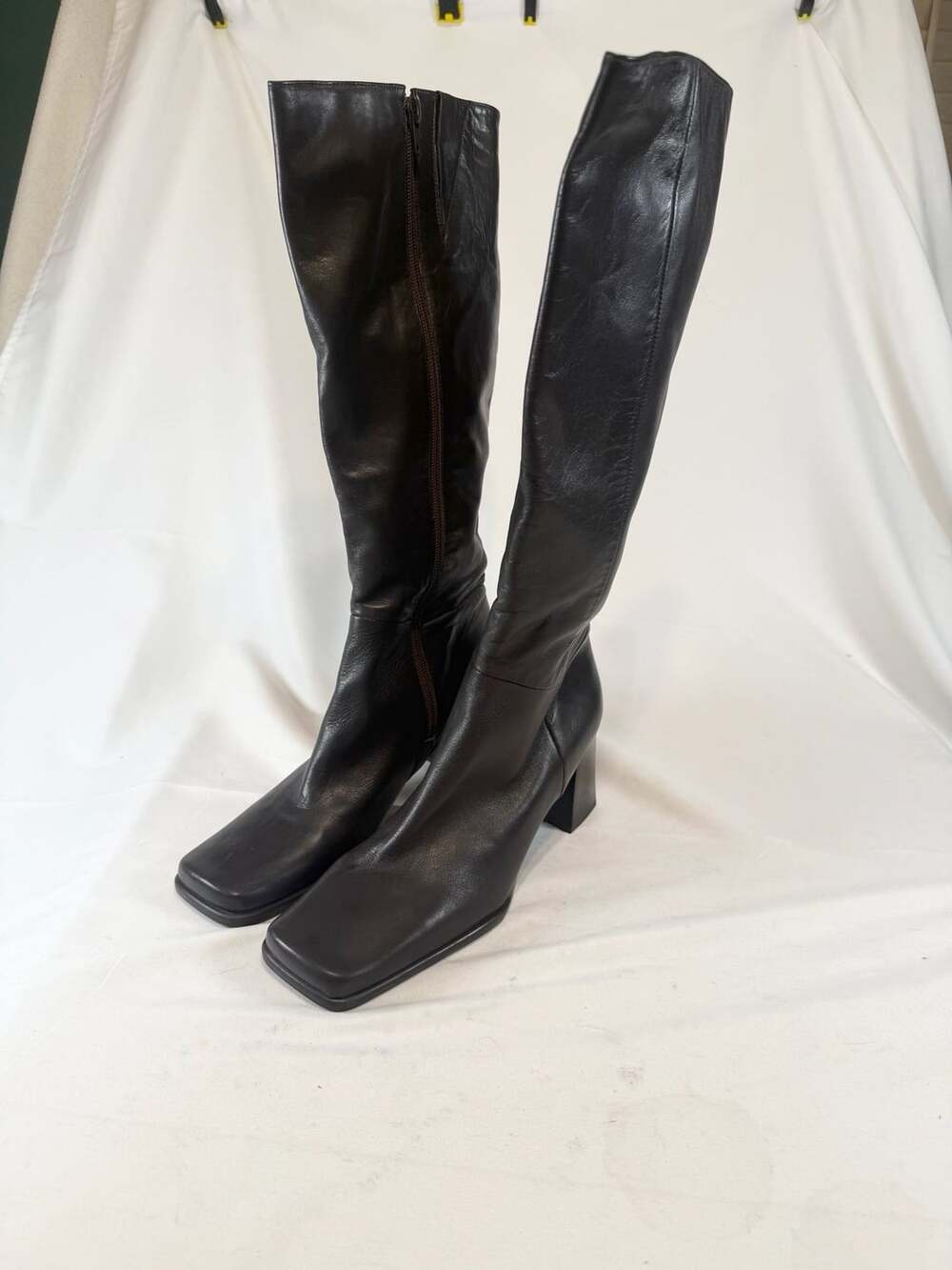 Nine West Women's Size 9.5 Dark Brown Leather Square Toe Block Heel Knee High Ta